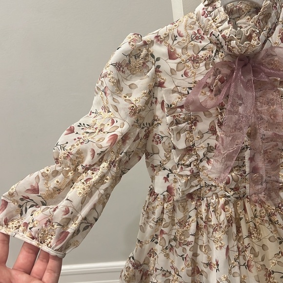 Girls designer dress. Ivory chiffon with floral design formal dress. Size 3-4T. - Picture 5 of 9